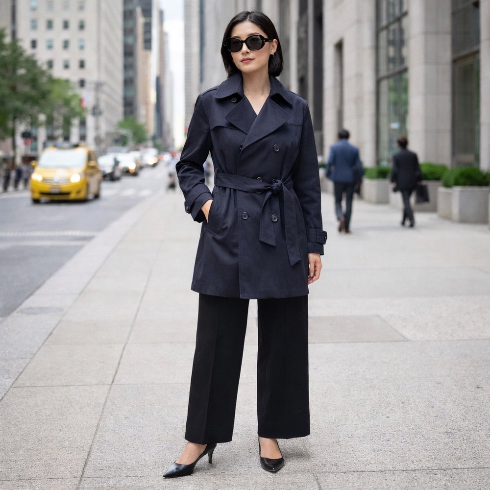 BANANA REPUBLIC NAVY BLUE PRIMALOFT 2-IN-1 SHORT TRENCH COAT SIZE MEDIUM NWT
